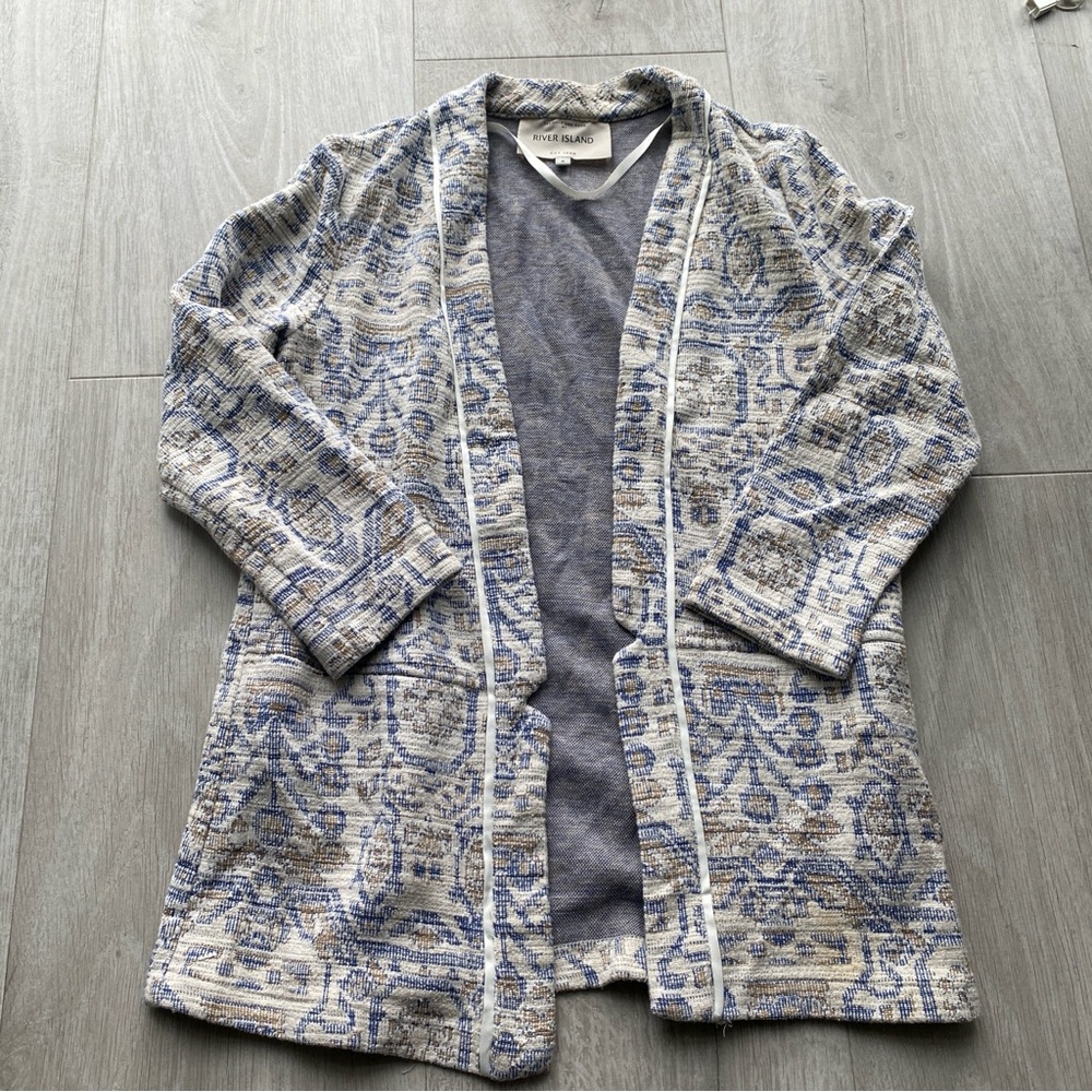 River Island Blue and Cream Knit Cardigan